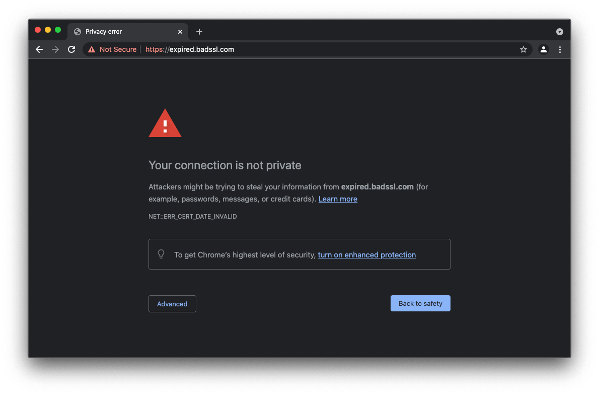 How to fix “Your connection is not private” error in Chrome / Safari on