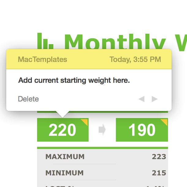 Monthly Weight Tracker Template for Numbers