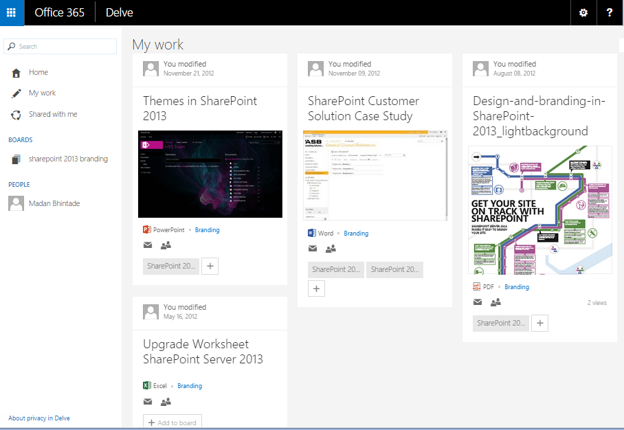 Microsoft Office Delve Boards