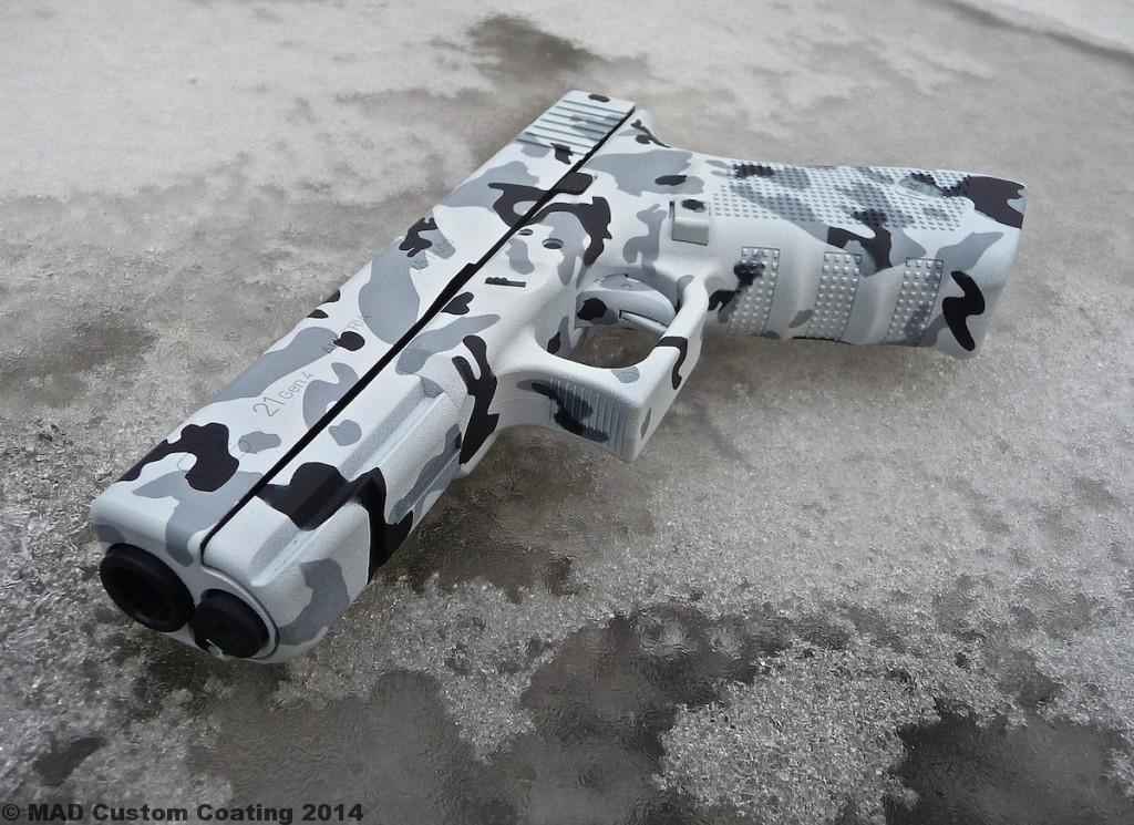 Glock 21 in Cerakote snow camo multicam Mad Custom CoatingMad Custom