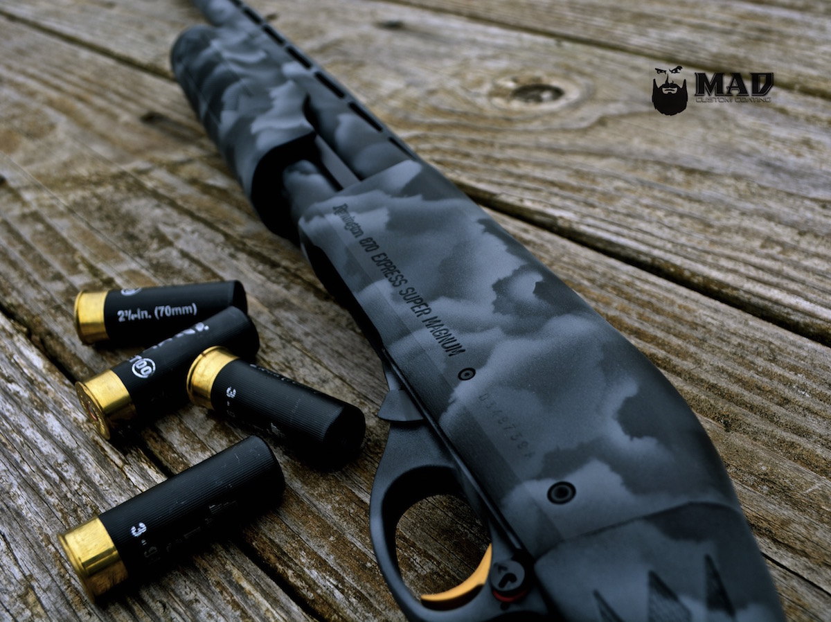 Remington 870 in 3 color MAD Edge Camo w/ gold trigger Mad Custom