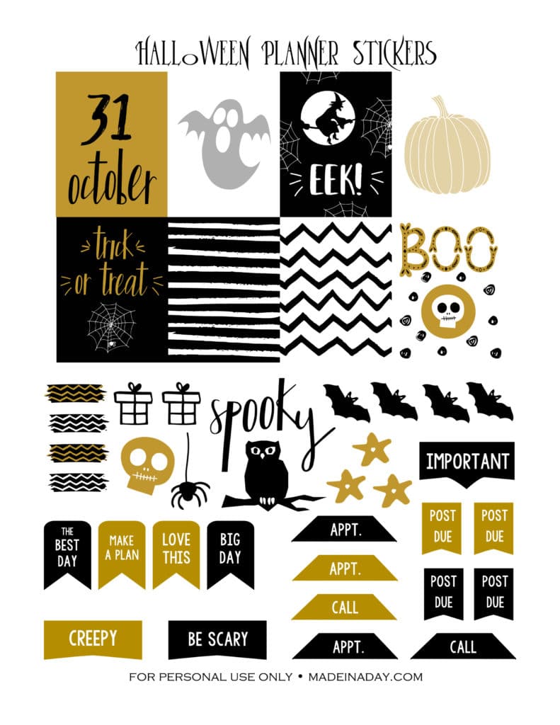 October Halloween FREE Printable Planner Stickers Made in a Day