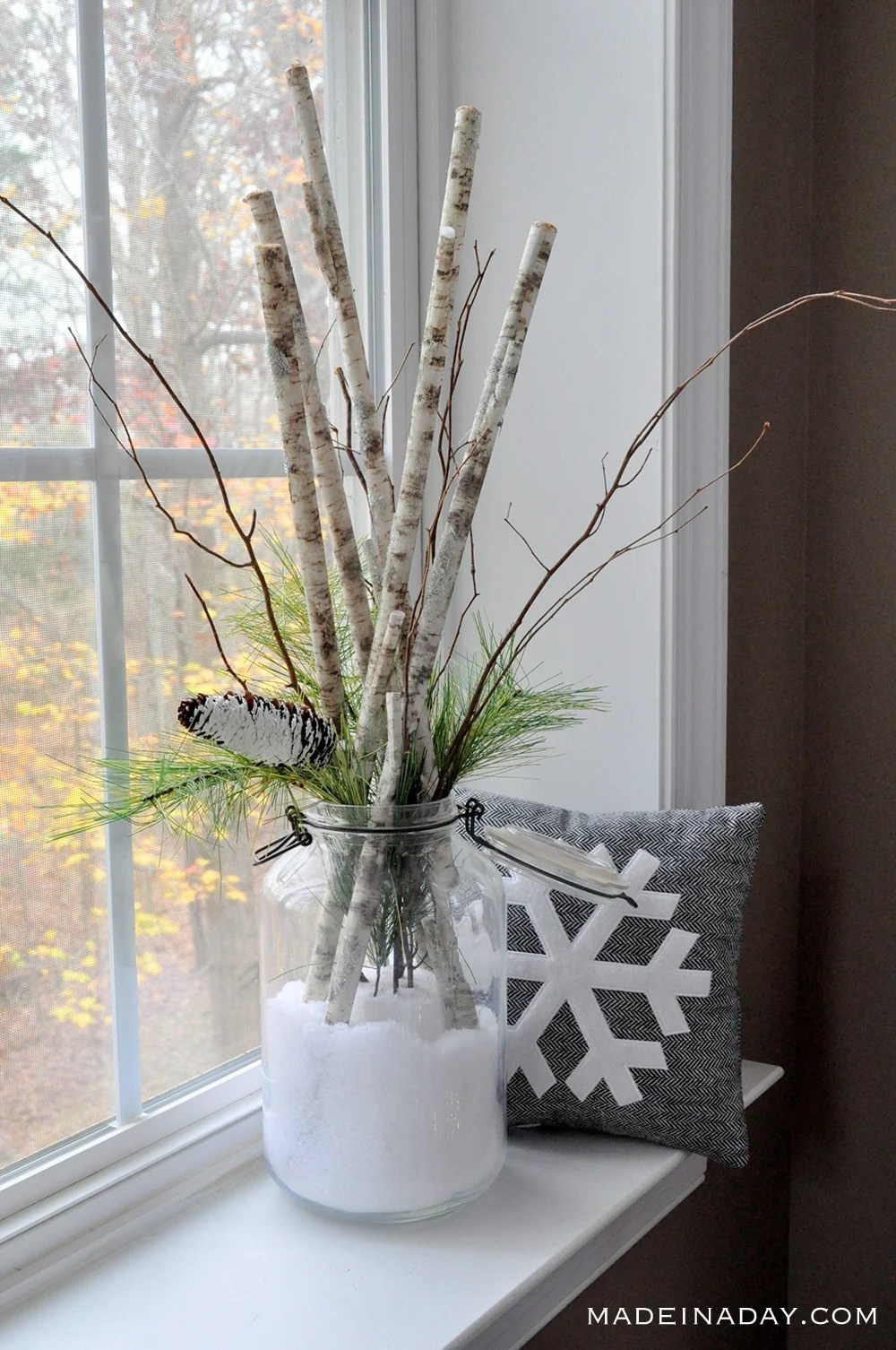 Snow Day in a Jar Birch Branch Arrangement • Made in a Day