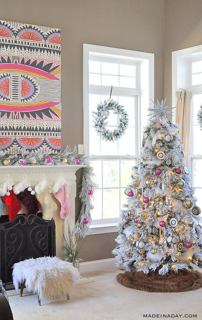 Bright Hot Pink Boho Flocked Christmas Tree This Year! Made In A Day