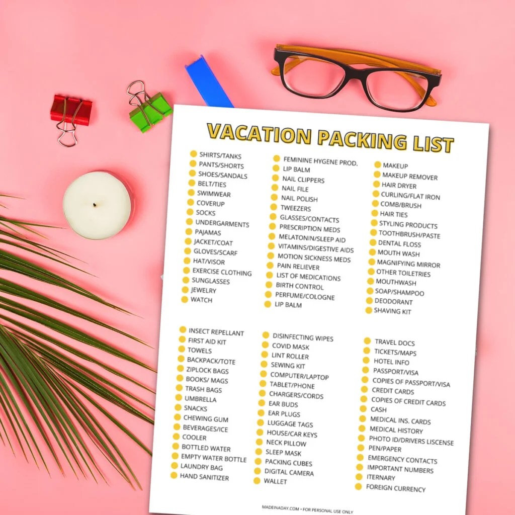The Complete Vacation Travel Packing List + Tips Made In A Day