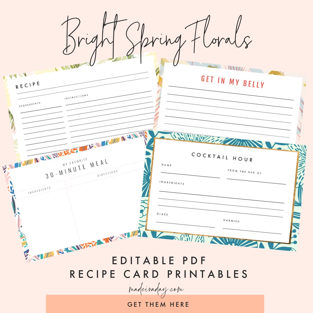Floral Recipe Card Template Free Editable PDF's Made In A Day