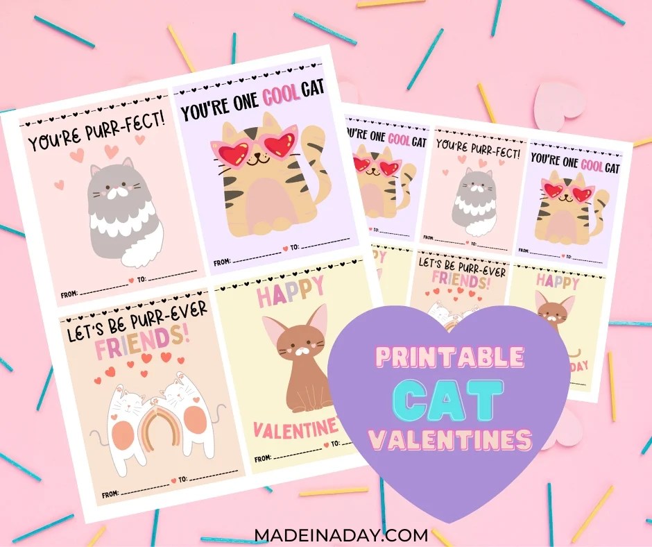 Printable Valentines Cat Cards For Kids Made In A Day