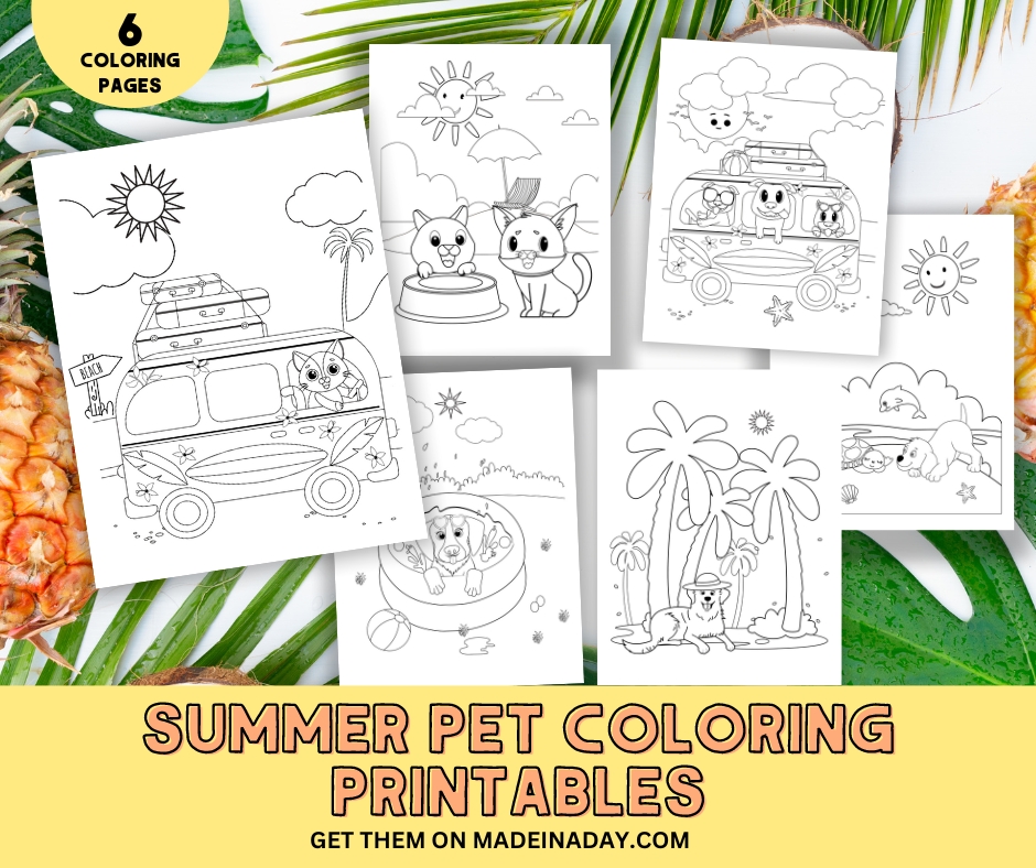 Summer Cat And Dog Coloring Pages Made In A Day