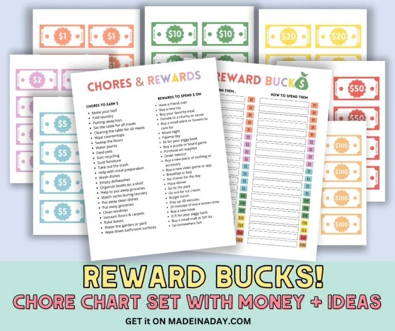 Chore Chart With Money Rewards Bucks! Made In A Day