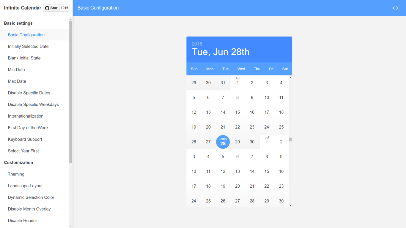 Infinite Calendar Made with React