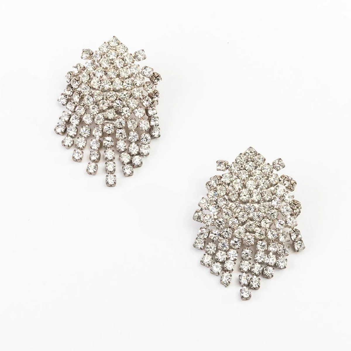 Vintage 80s Rhinestone Waterfall Chandelier Pierced Earrings