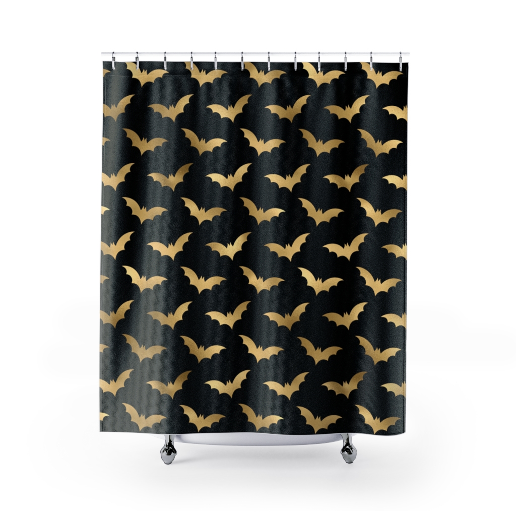 Gold Bat Halloween Shower Curtain Mad Halloween