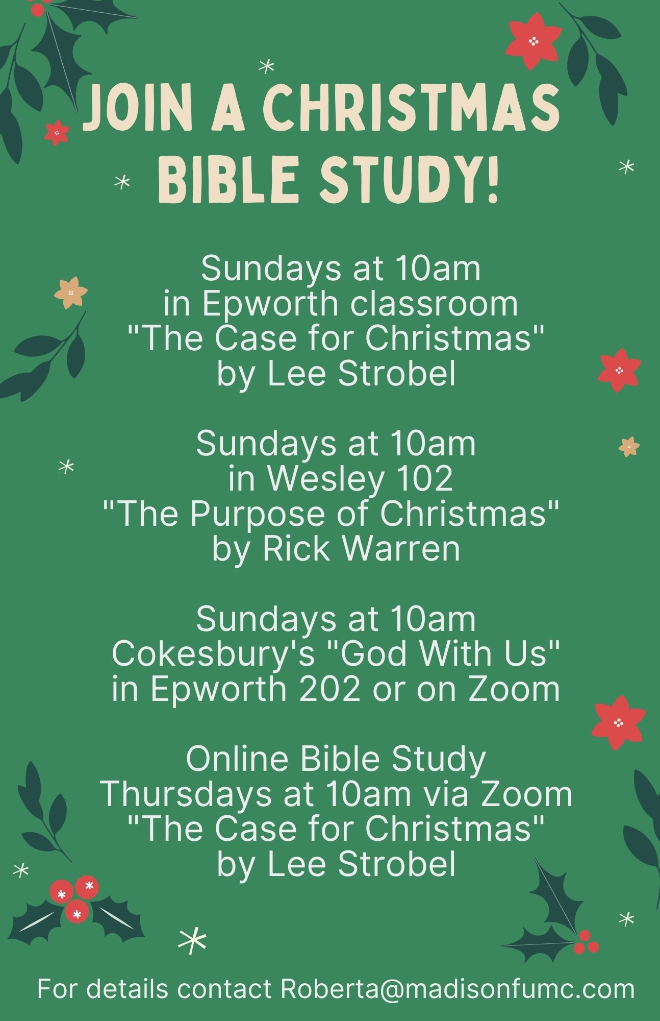 Christmas Bible Study Poster First United Methodist Church Madison
