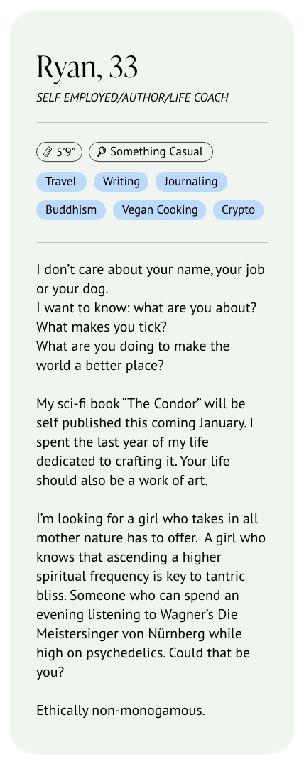 Fake Online Dating Profile – Ryan | Madison Hope Reid