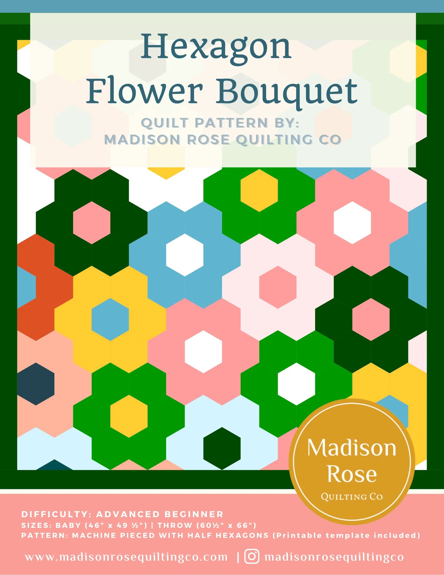 Hexagon Flower Quilt Pattern (Digital Download) Madison Rose Quilting Co