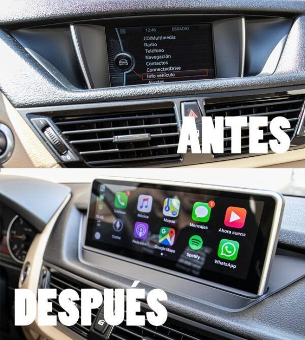 Instalar pantalla táctil en BMW X5, CarPlay, cámara trasera Madrid Audio