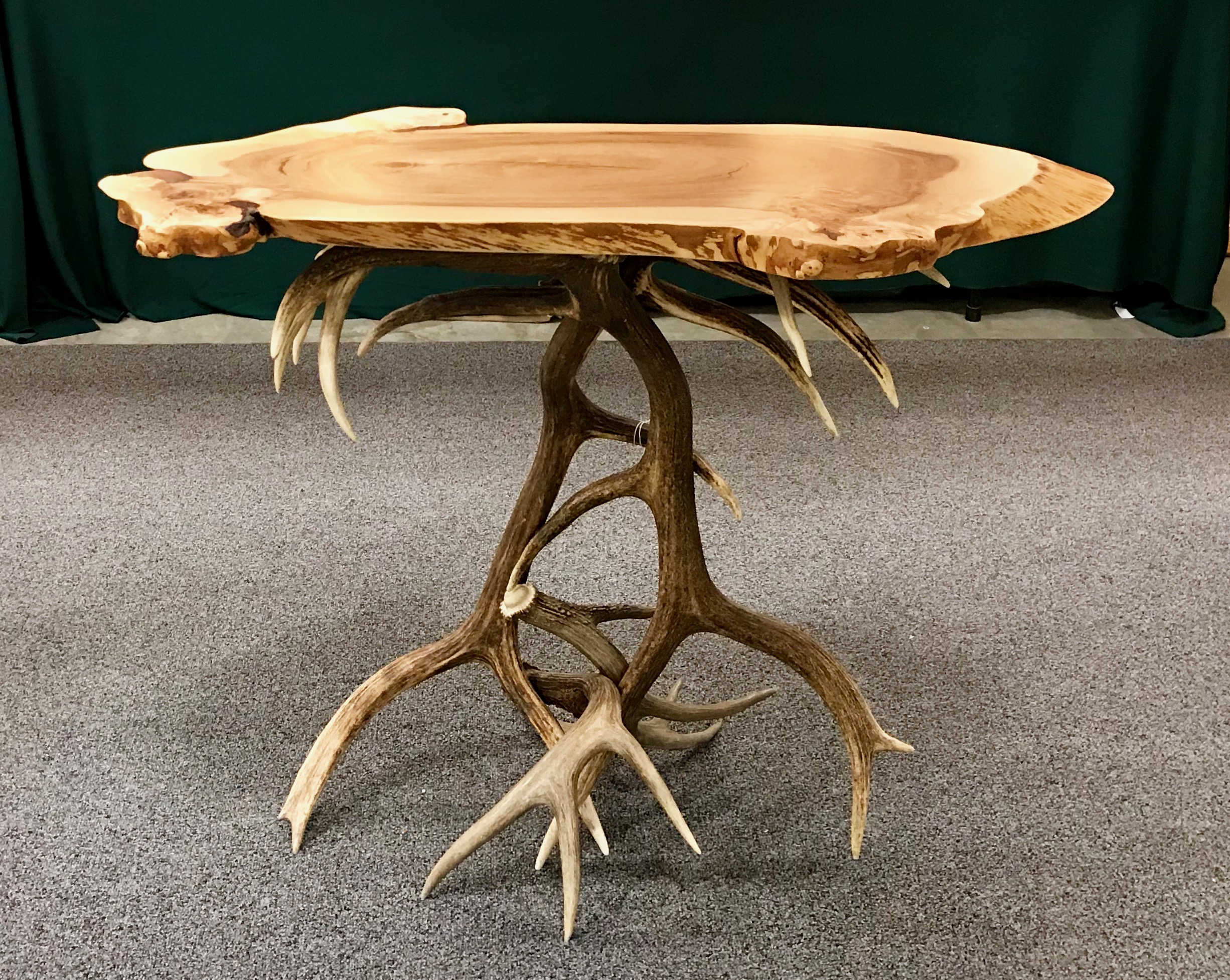 Maple Slab Table Top with Real Elk and Deer Antler Base Mad River Antler