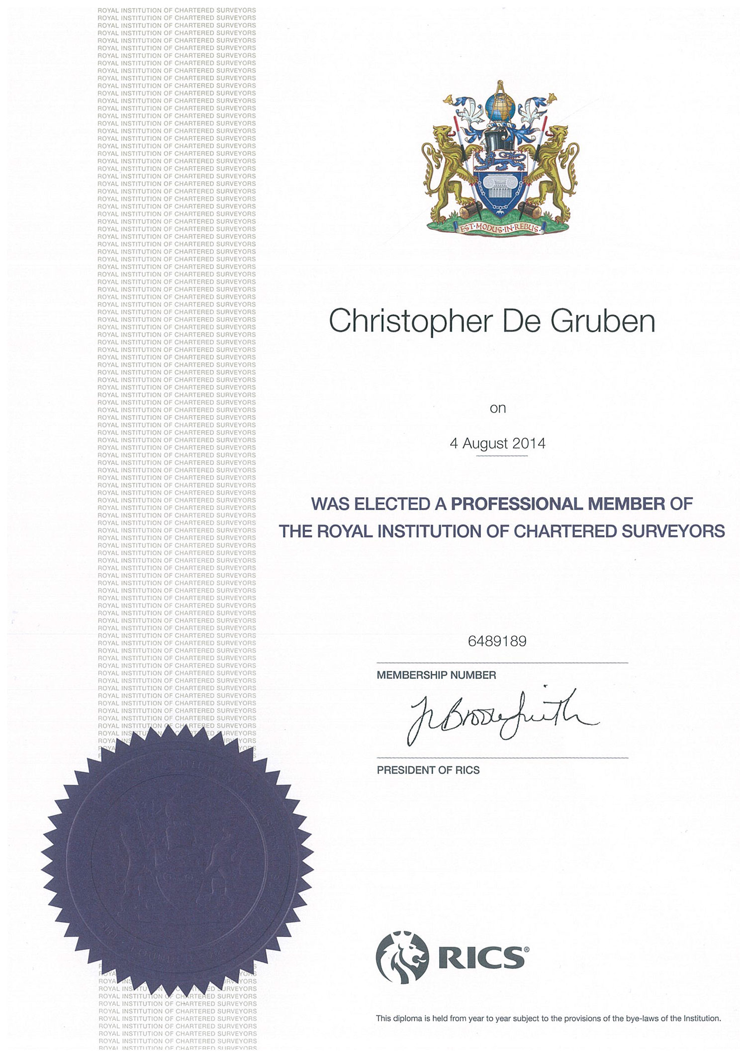 RICS CERTIFICATE