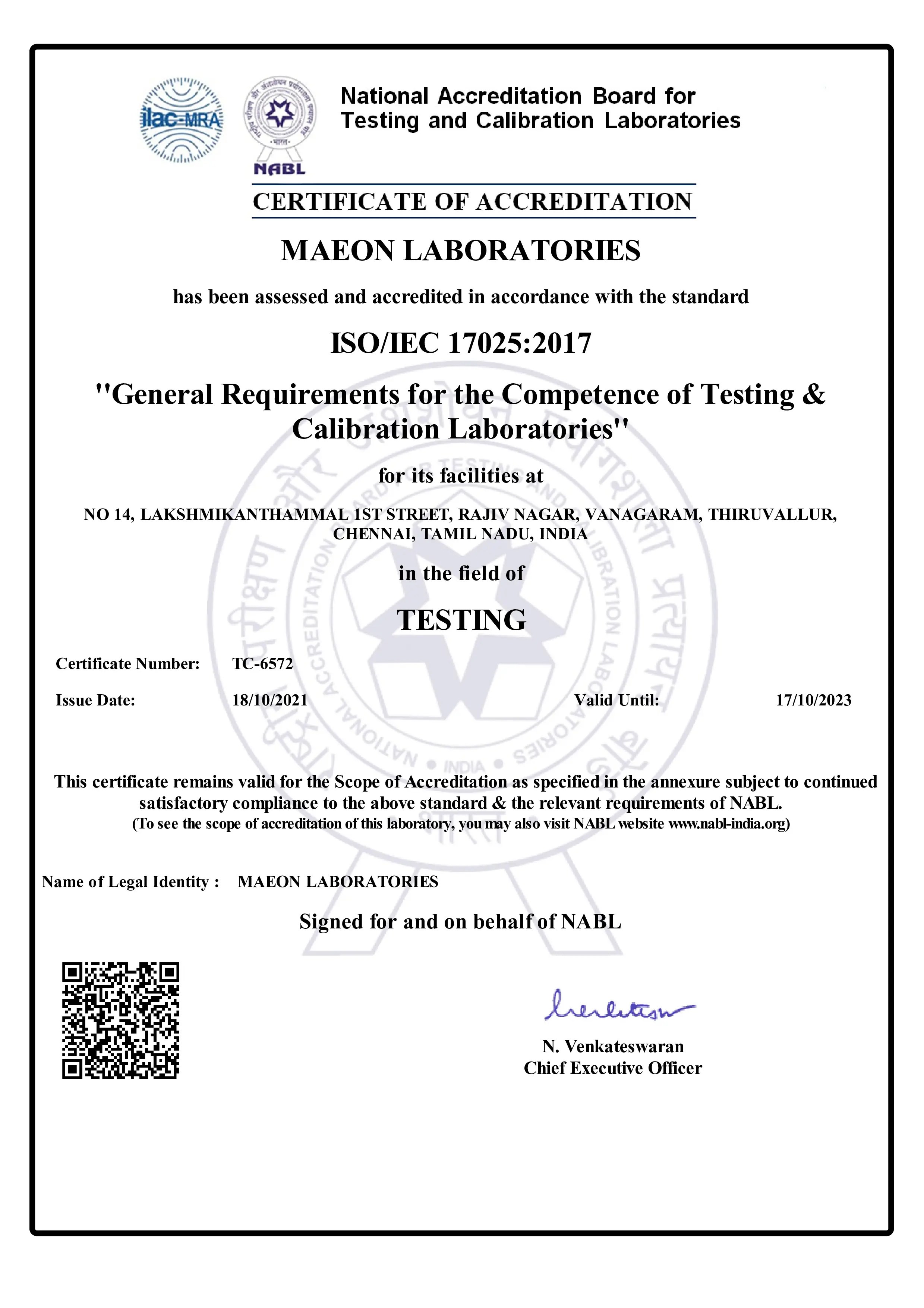 Accredited Testing Laboratory NABL Testing Lab In Chennai Maeon
