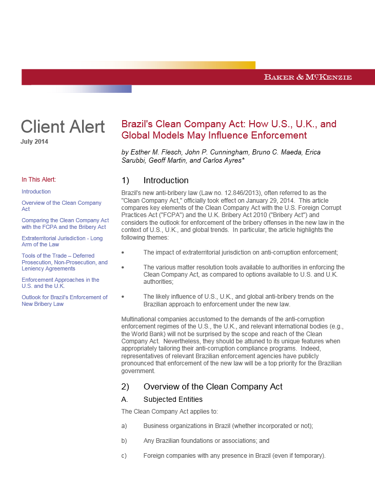 Brazil's Clean Company Act How U.S., U.K., and Global Models May