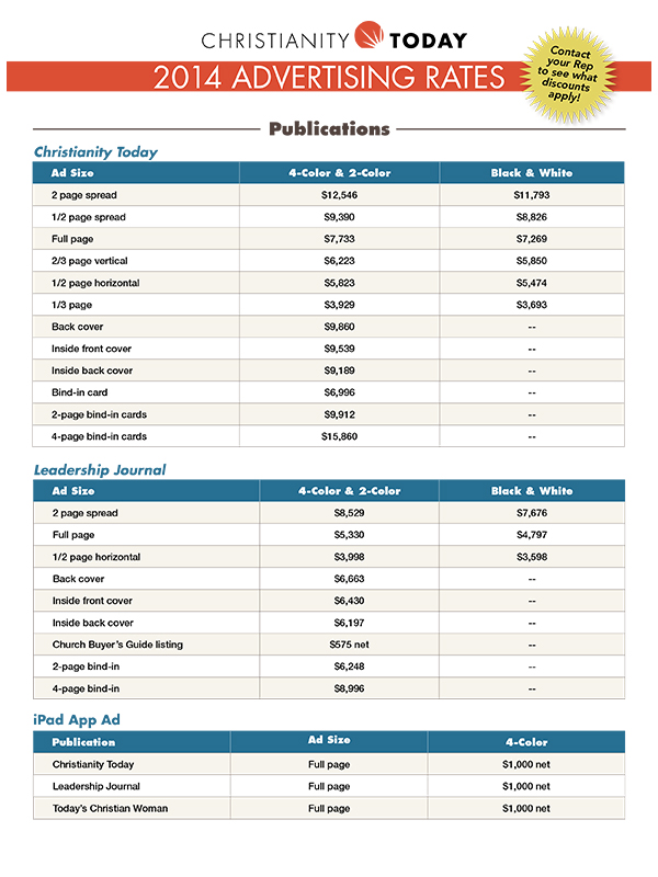 Rate cards Christianity Today Magazine Training International