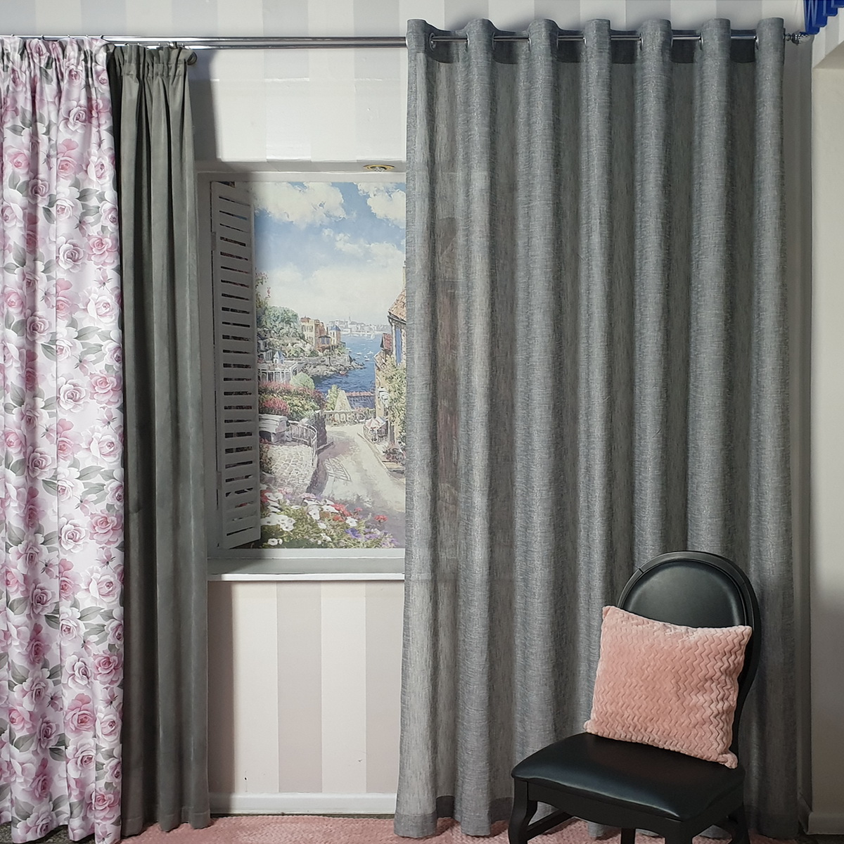 Zasłona na przelotkach szara do salonu w rozm. 240x250 cm Magdalena24