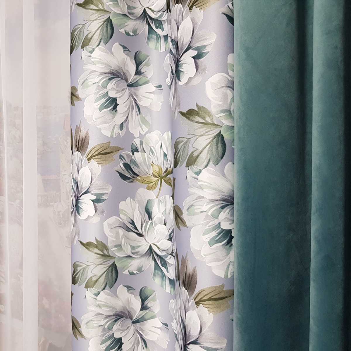 Zasłony w kwiaty do pokoju na fleksach MAG 346 w rozm. 90 x 257 cm