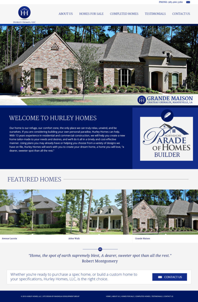 Hurley Homes Builder Contractor site Design MDG