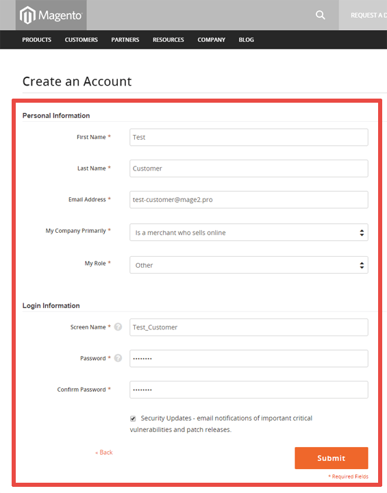 How to create an account in the Magento 2