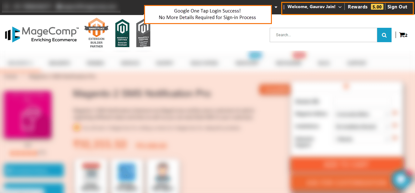 Google One Tap Login in Frontend Support Portal for Magento