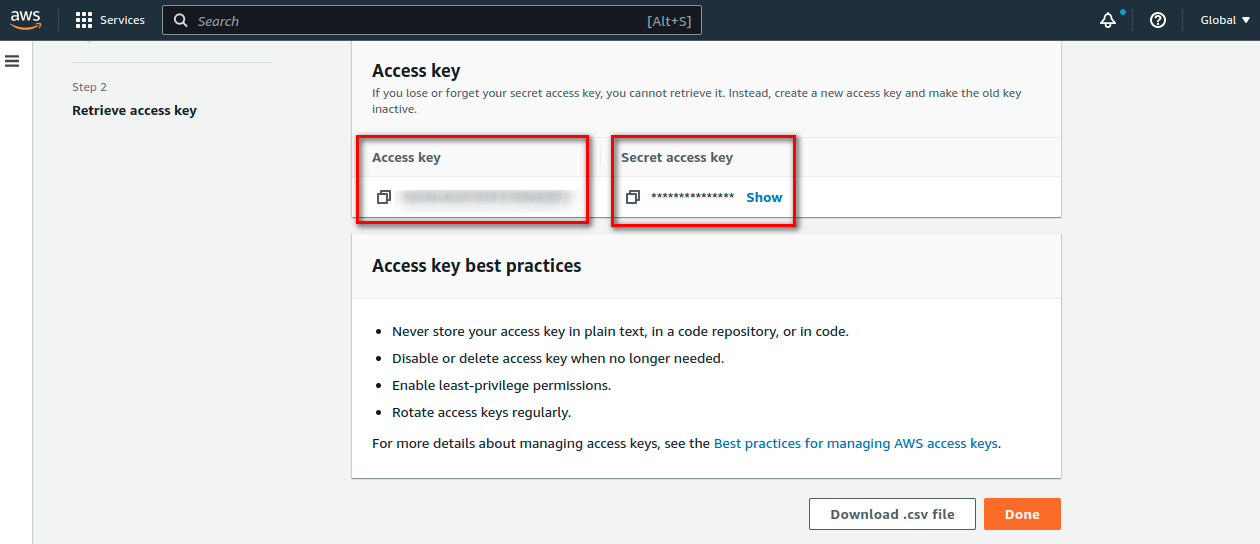 Create an Amazon S3 Bucket and AWS Access Key ID and Secret Access Key
