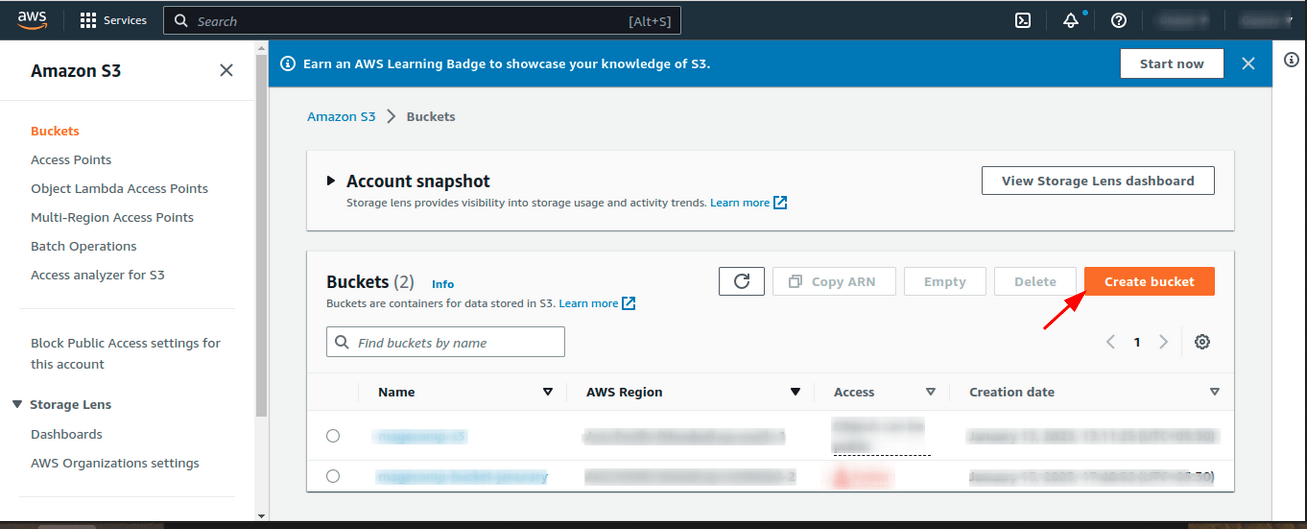 Create an Amazon S3 Bucket and AWS Access Key ID and Secret Access Key
