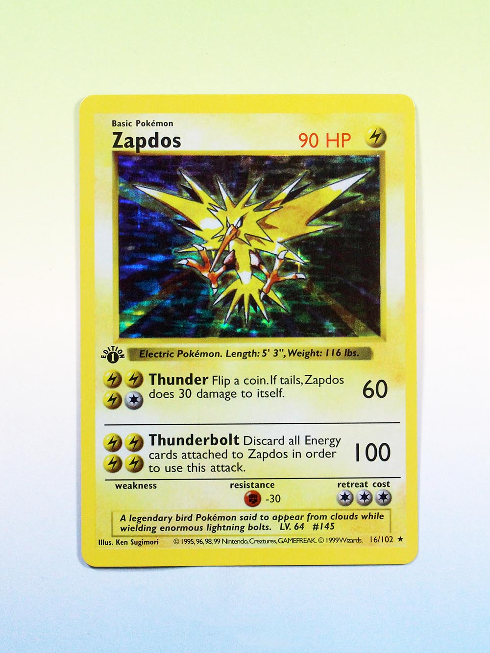 Pokemon proxy cards first edition foil Zapdos (Base Set BS 16) magic