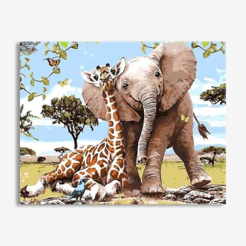 Elephant And Giraffe Friends Paint By Numbers Kit 16" x 20" Magic Canvas