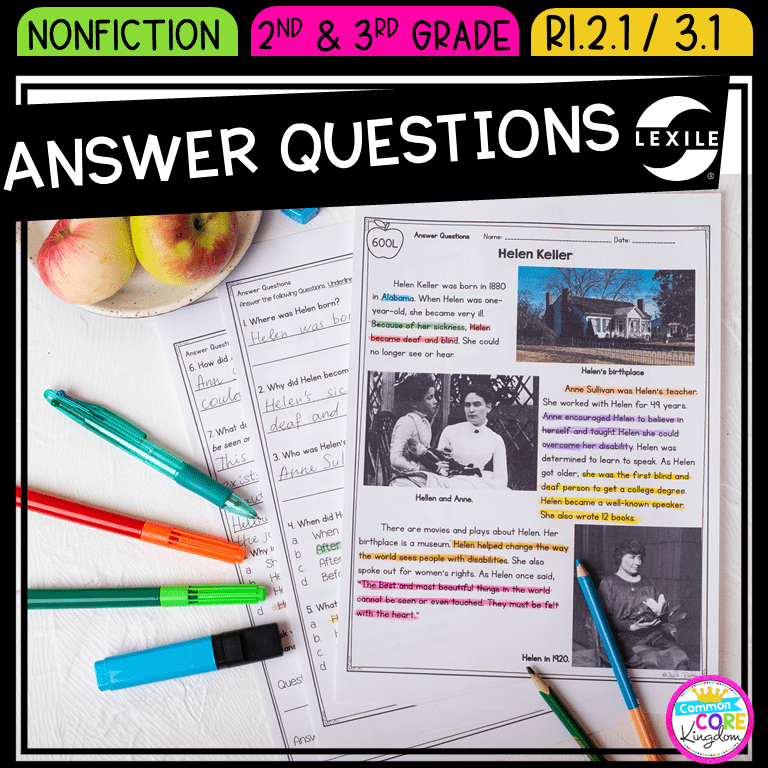 Ask and Answer Questions 2nd Grade RI.2.1 & 3rd Grade RI.3.1