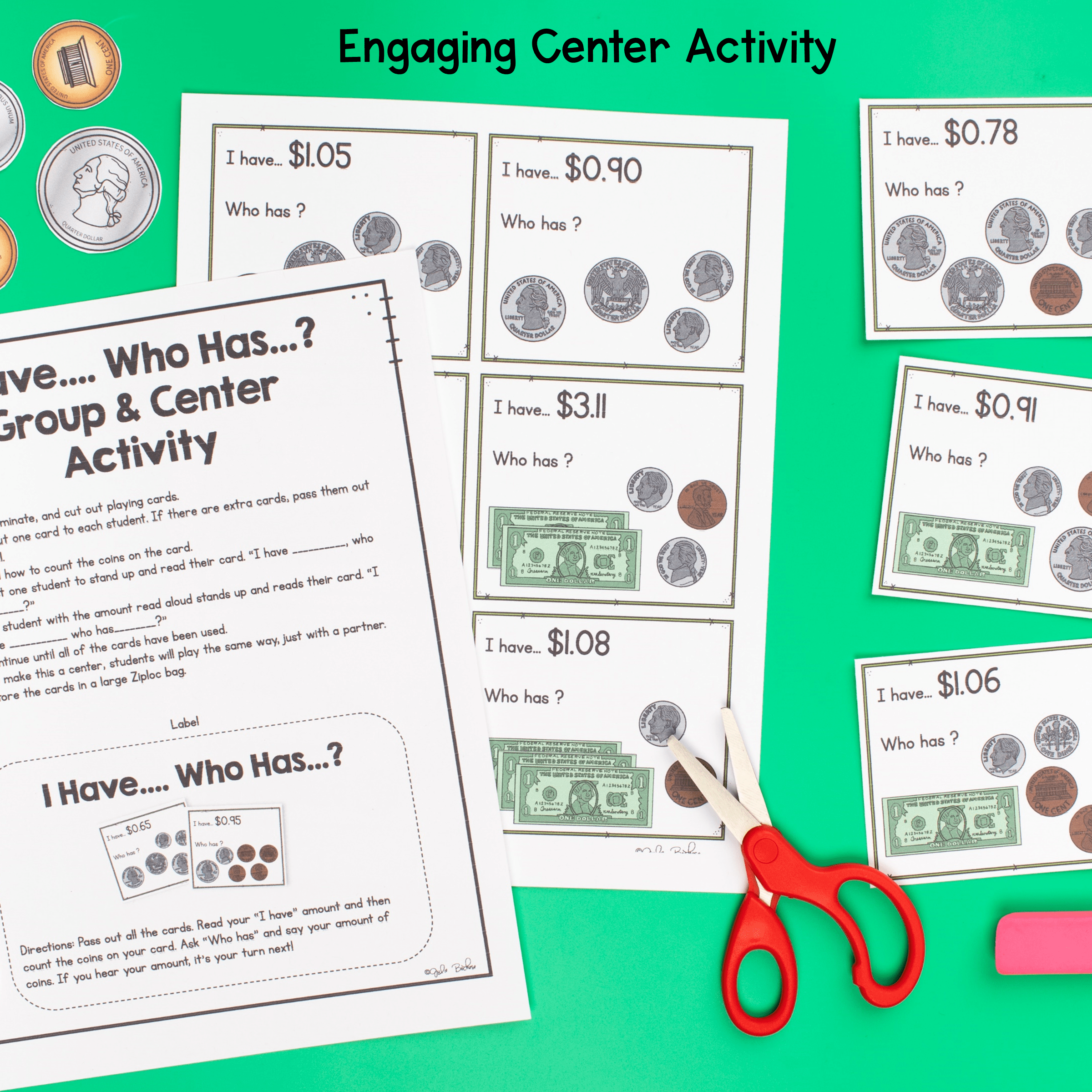 Counting Money & Word Problems 2nd Grade Math 2.MD.C.8 MagiCore