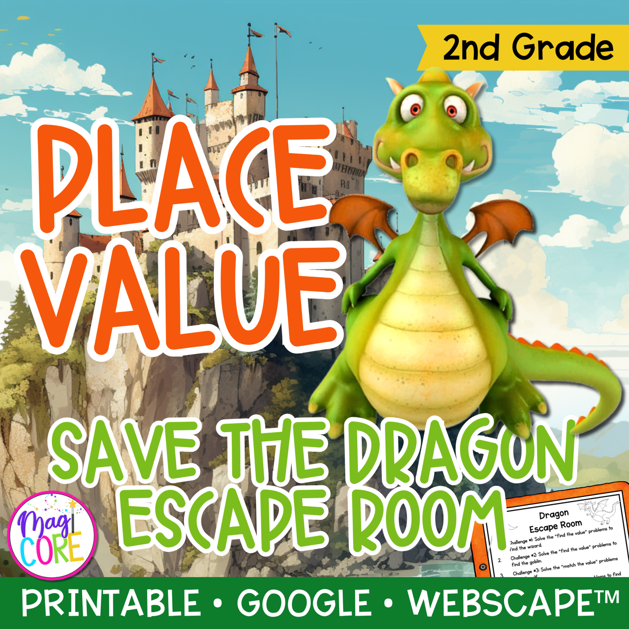 Place Value "Dragon" 2nd Grade Escape Room MagiCore