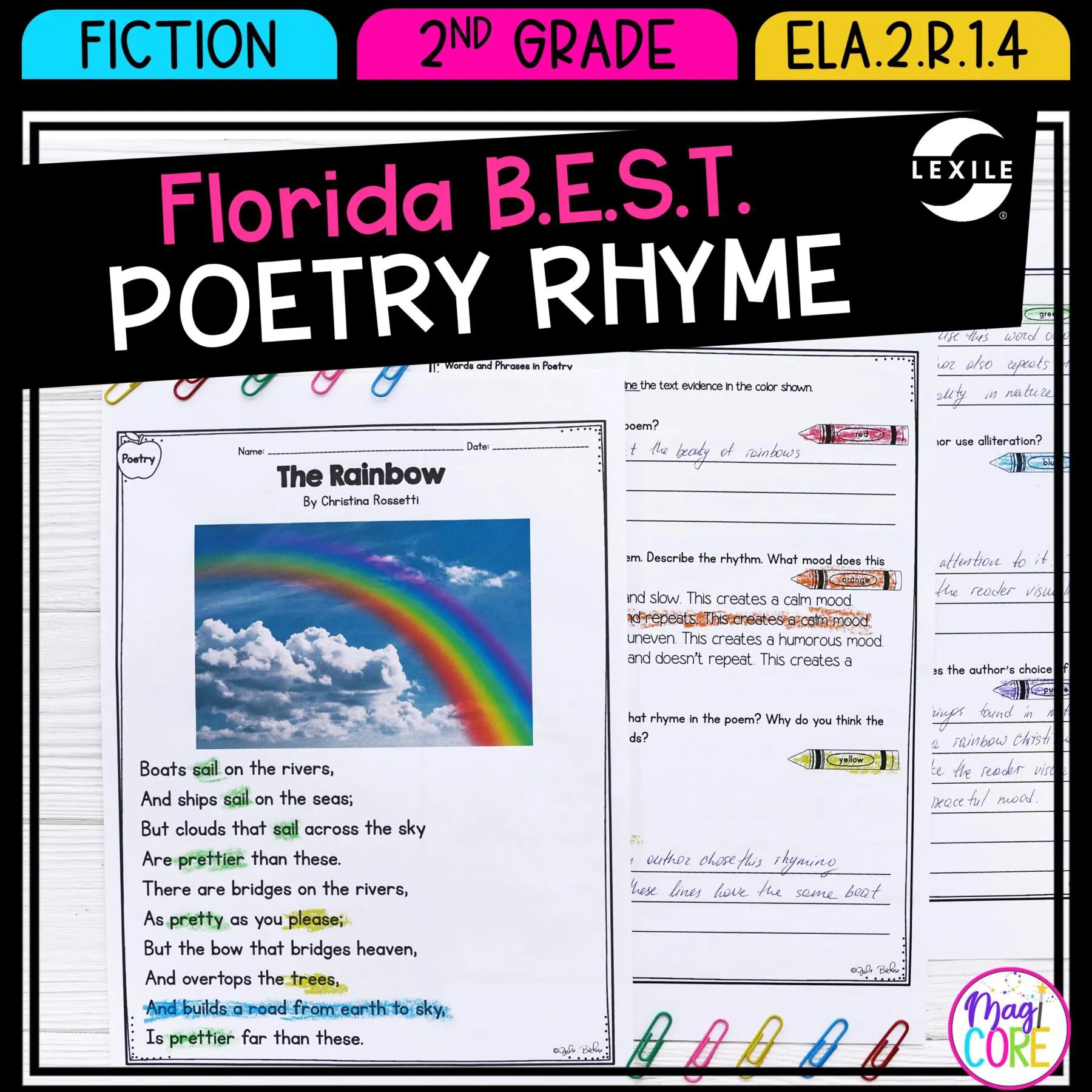 Rhyme Schemes in Poetry 2nd Grade FL BEST ELA.2.R.1.4 MagiCore