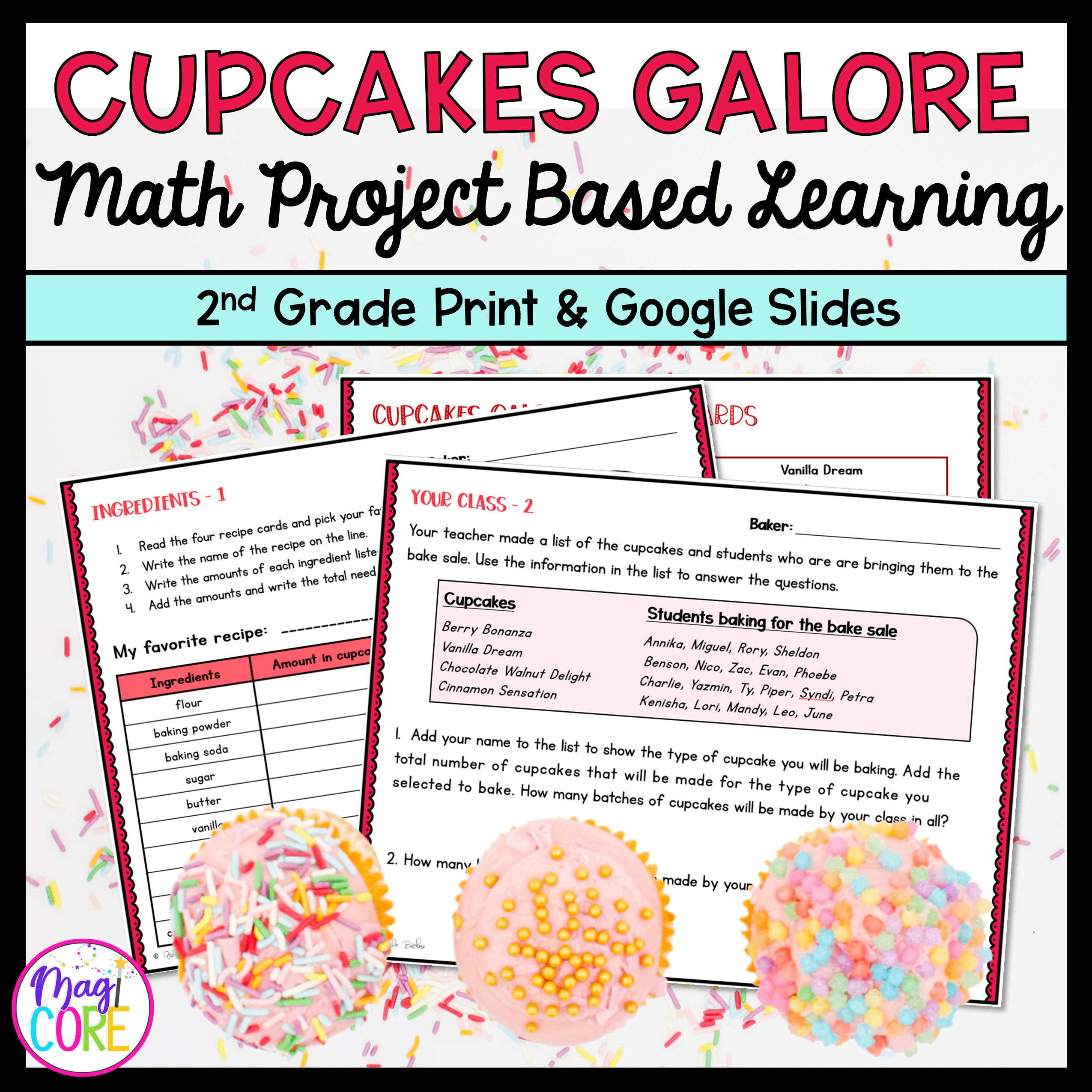 Cupcakes Galore Project Based Learning 2nd Grade Math MagiCore