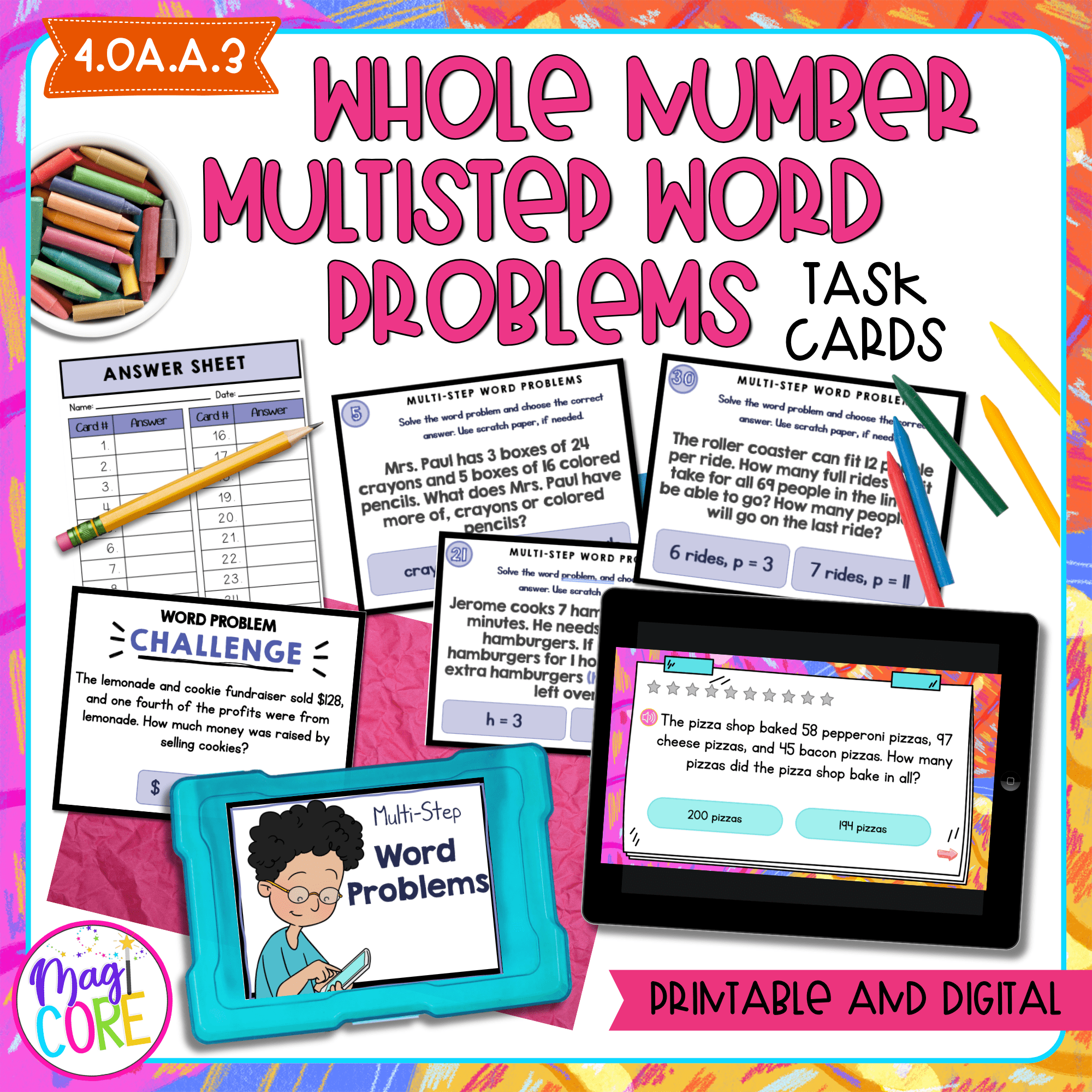 Multi-Step Word Problems - 4th Math Task Card - 4.OA.A.3 | MagiCore