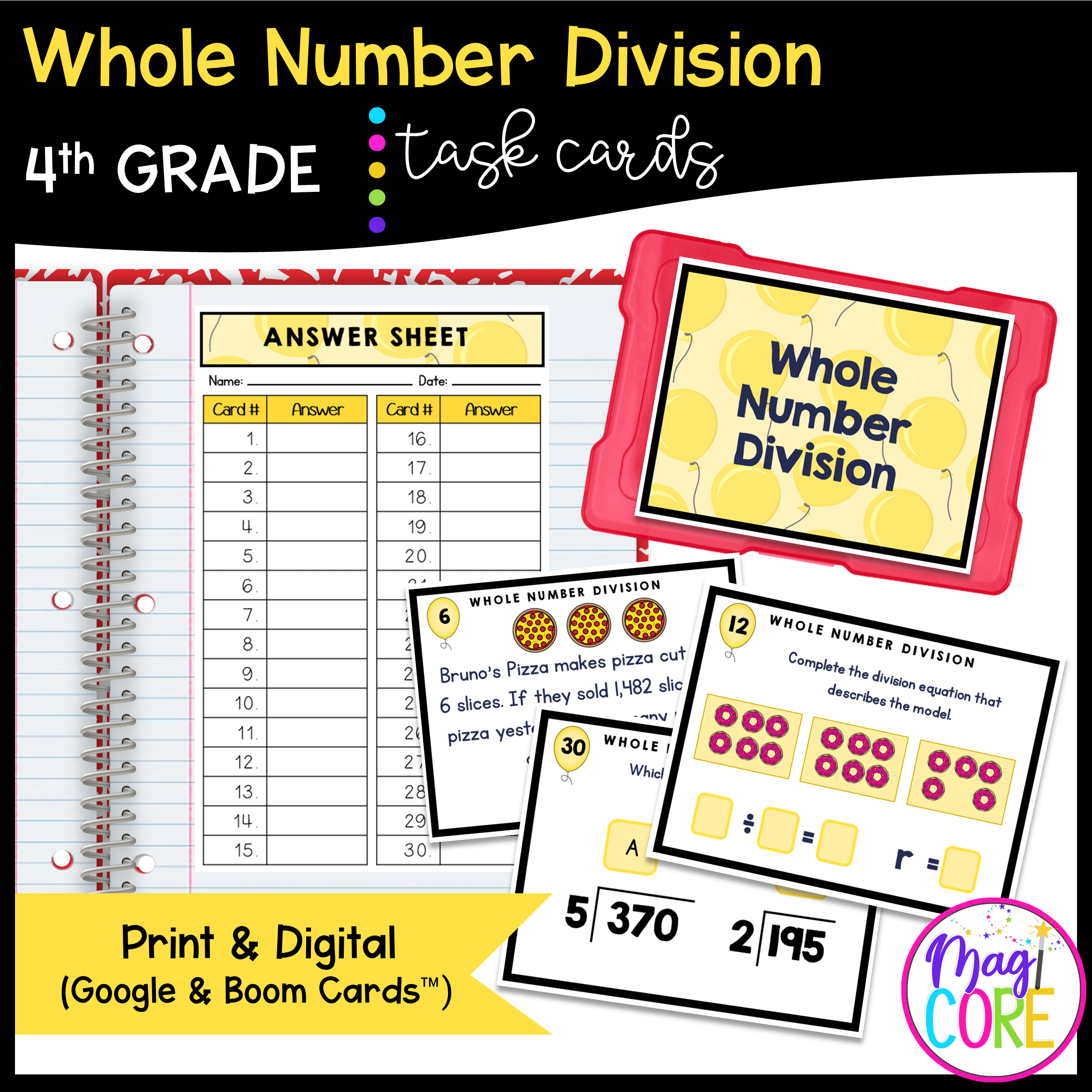 Whole Number Division - 4th Grade Math Task Cards - 4.NBT.B.6 | MagiCore