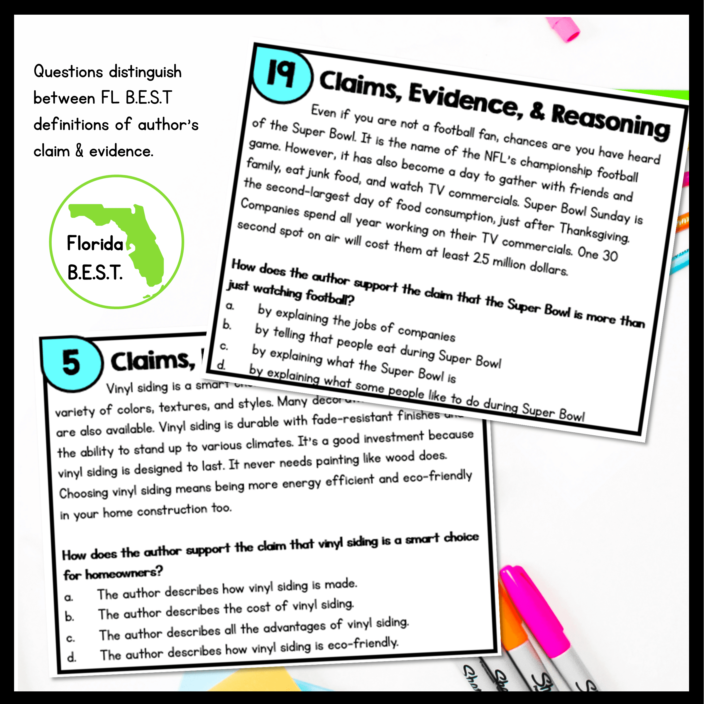 Author's Claim Task Cards 4th & 5th Grade FL BEST MagiCore