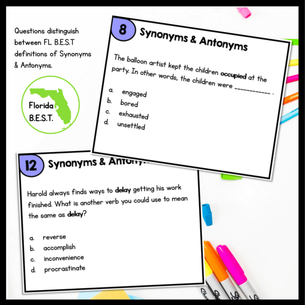 Synonyms & Antonyms Task Cards 4th & 5th FL BEST MagiCore