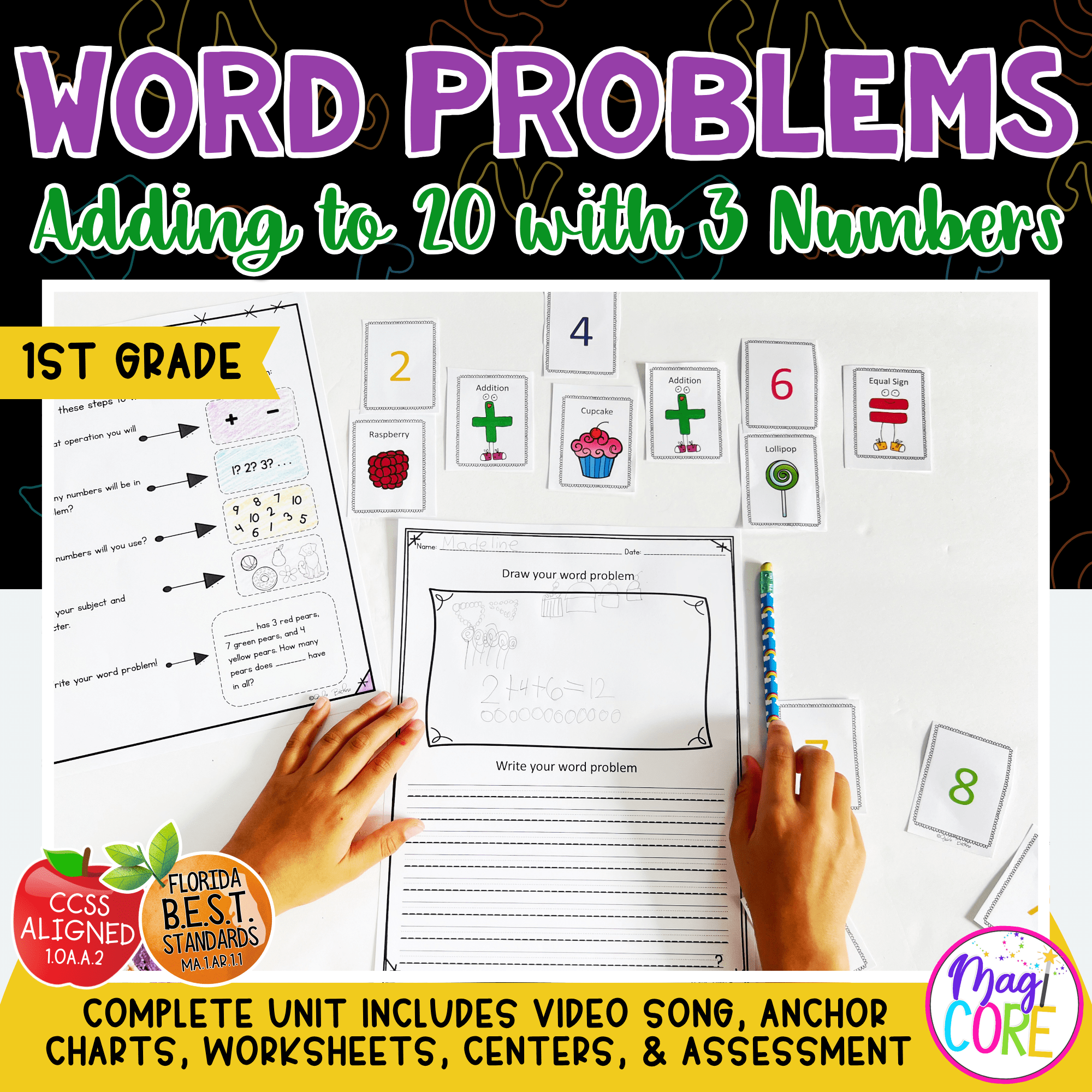 Word Problems Using 3 Numbers - 1st Grade Math | MagiCore