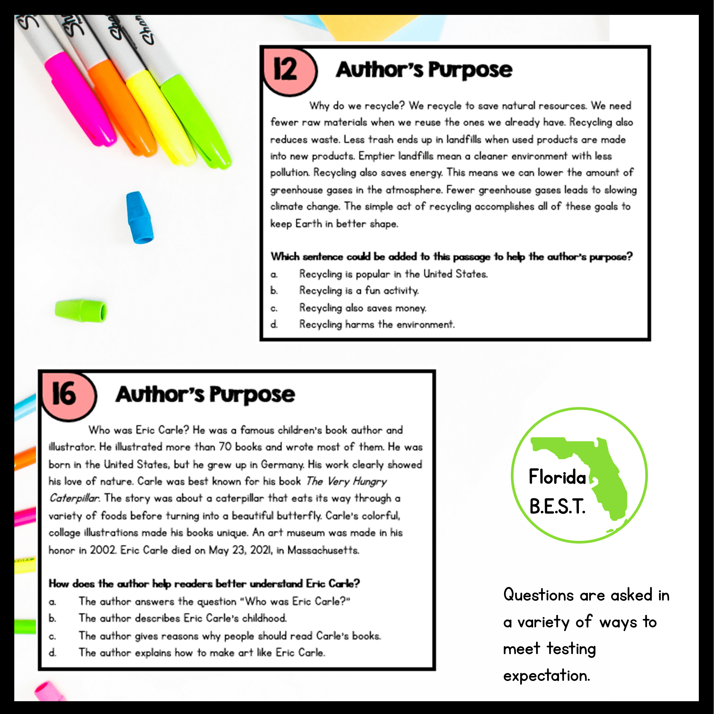Author's Purpose Task Cards - 3rd Grade - FL BEST | MagiCore