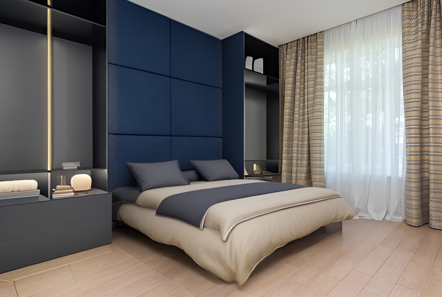 Bedroom in french country style and goldengrey color