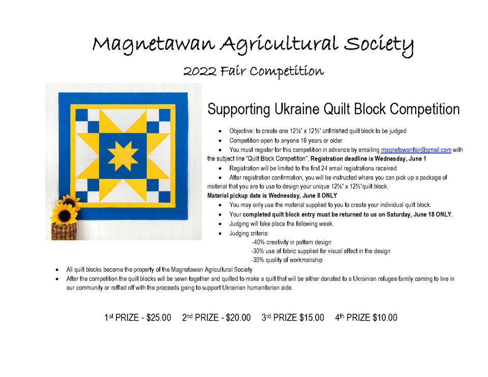 2022 FAIR COMPETITION SUPPORTING UKRAINE QUILT BLOCK COMPETITION