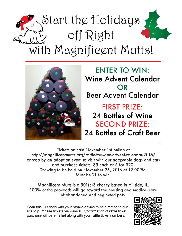Raffle for Wine Advent Calendar 2016 Magnificent Mutts Rescue