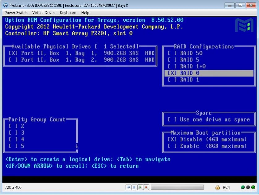 نحوه ایجاد رید در سرور HP DL380 G8 ماهان شبکه ایرانیان