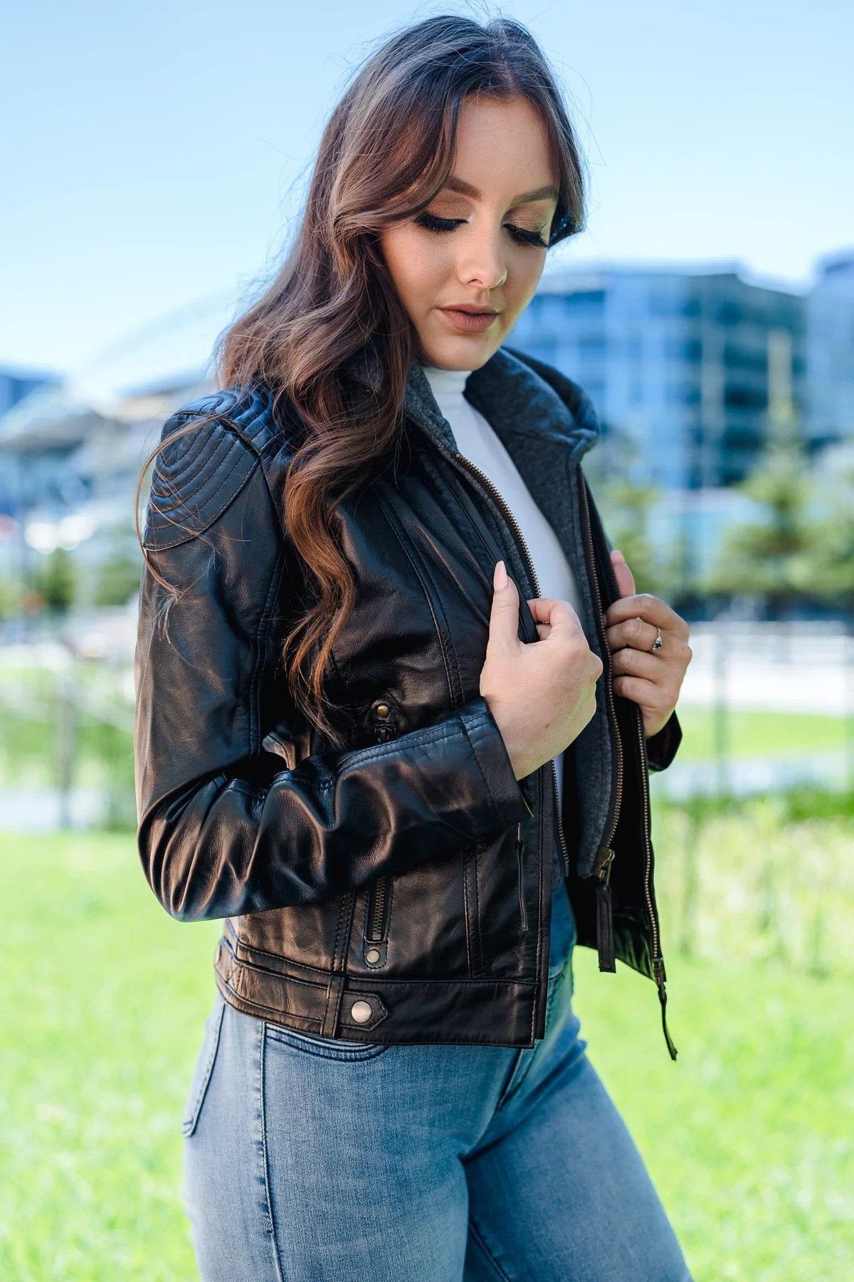 Black Hooded Leather Jacket Womens Maher Leathers